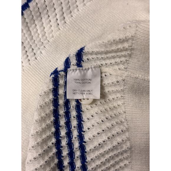 Mr Turk Shirt Large Mens White & Blue Striped Cotton Knit Polo - Picture 8 of 9